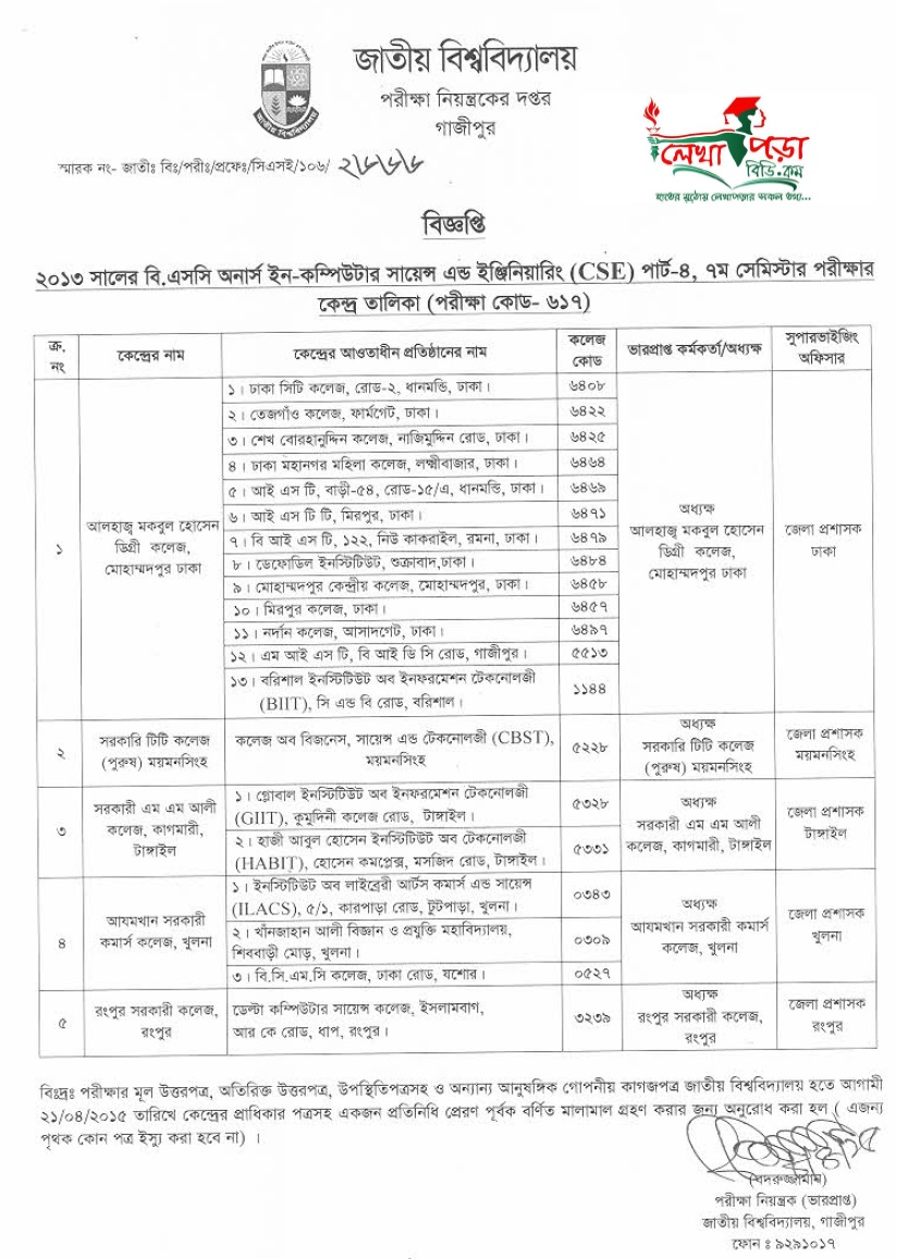 cse Exam Centre List